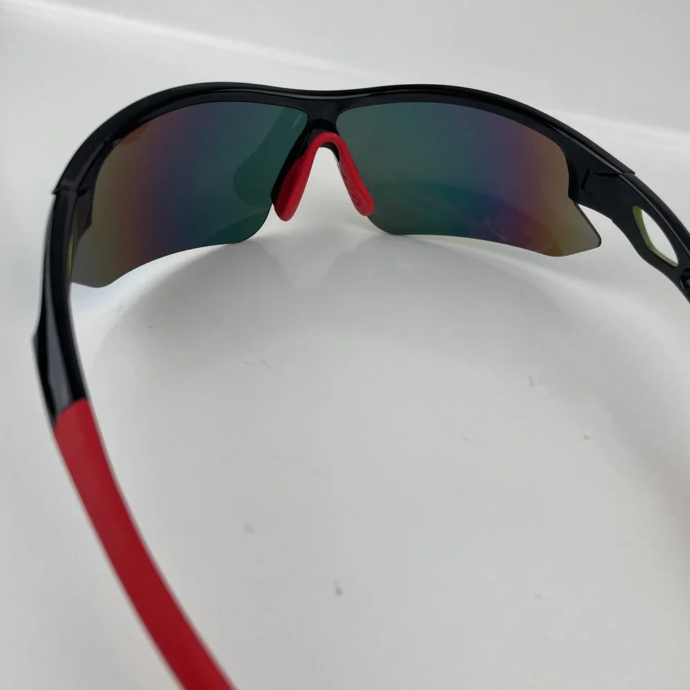 Mens Sport Wrap Sunglasses Black Neon Yellow Red Iridescent‎ Mirrored Shield Y2K